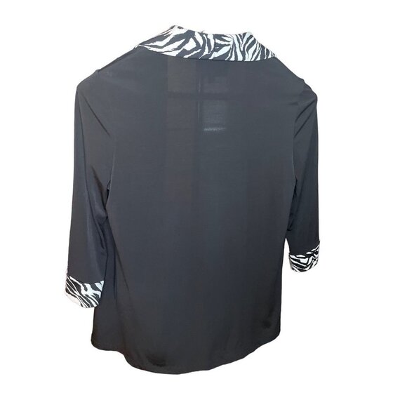 Slinky Black 3/4 Sleeve Zebra Stripe Detailed Open Loose Fitting Cardigan Sz XS - Picture 2 of 10